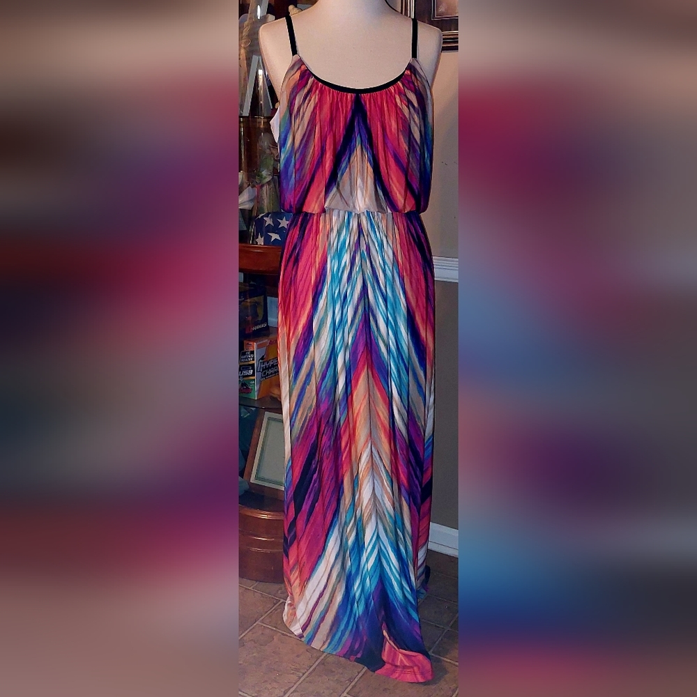 BEAUTIFUL SIZE L BAILEYBLUE SPAGETT8 STRAP LONG DRESS
